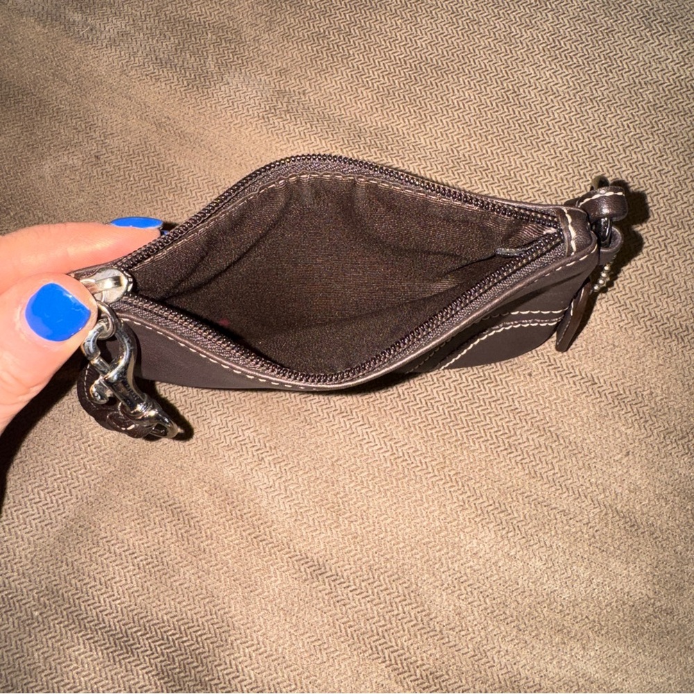Coach Dark Brown Pebble Leather Wristlet - Picture 3 of 7